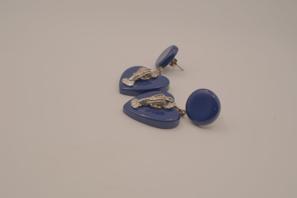 Vintage blue resin heart drop earrings