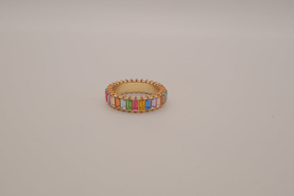 Rainbow Baguette Crystal Eternity Ring