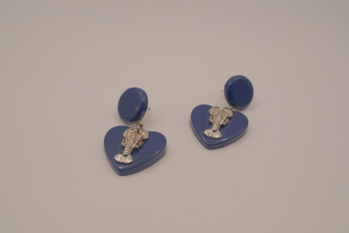 Vintage blue resin heart drop earrings