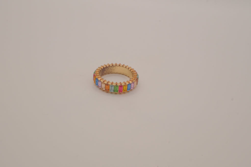 Rainbow Baguette Crystal Eternity Ring