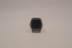 Silver tone Rectangular cabochon Black stone statement ring