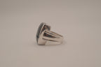 Silver tone Rectangular cabochon Black stone statement ring