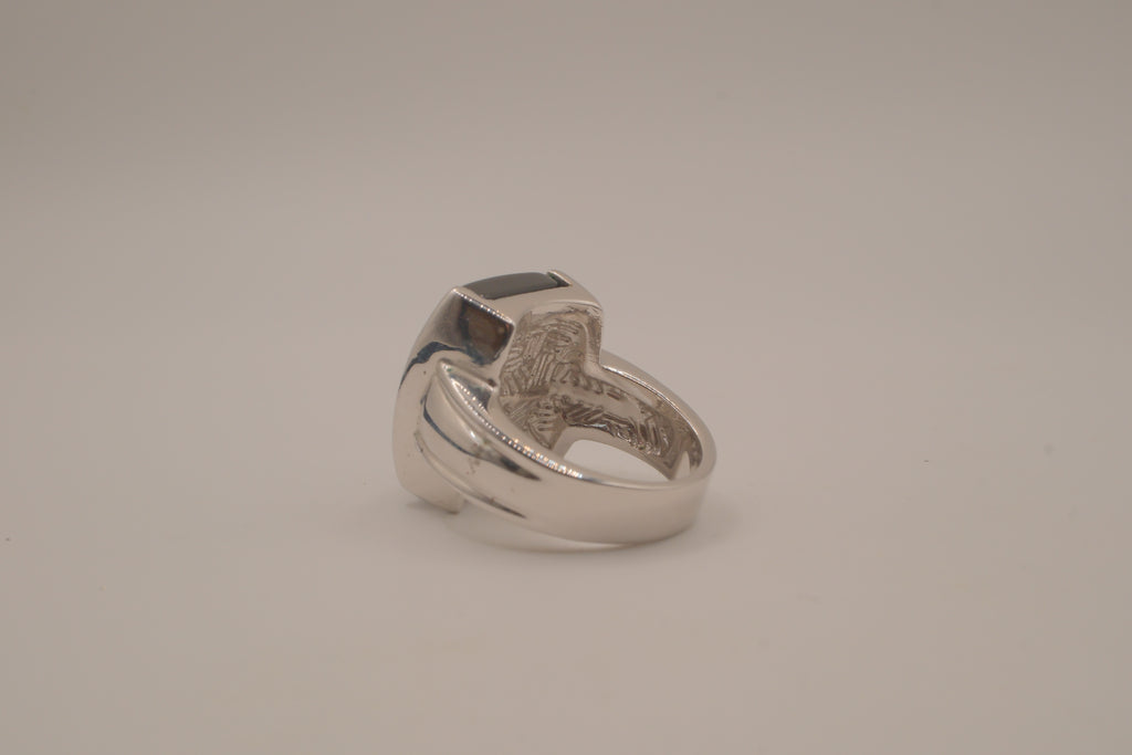 Silver tone Rectangular cabochon Black stone statement ring