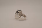 Silver tone Rectangular cabochon Black stone statement ring