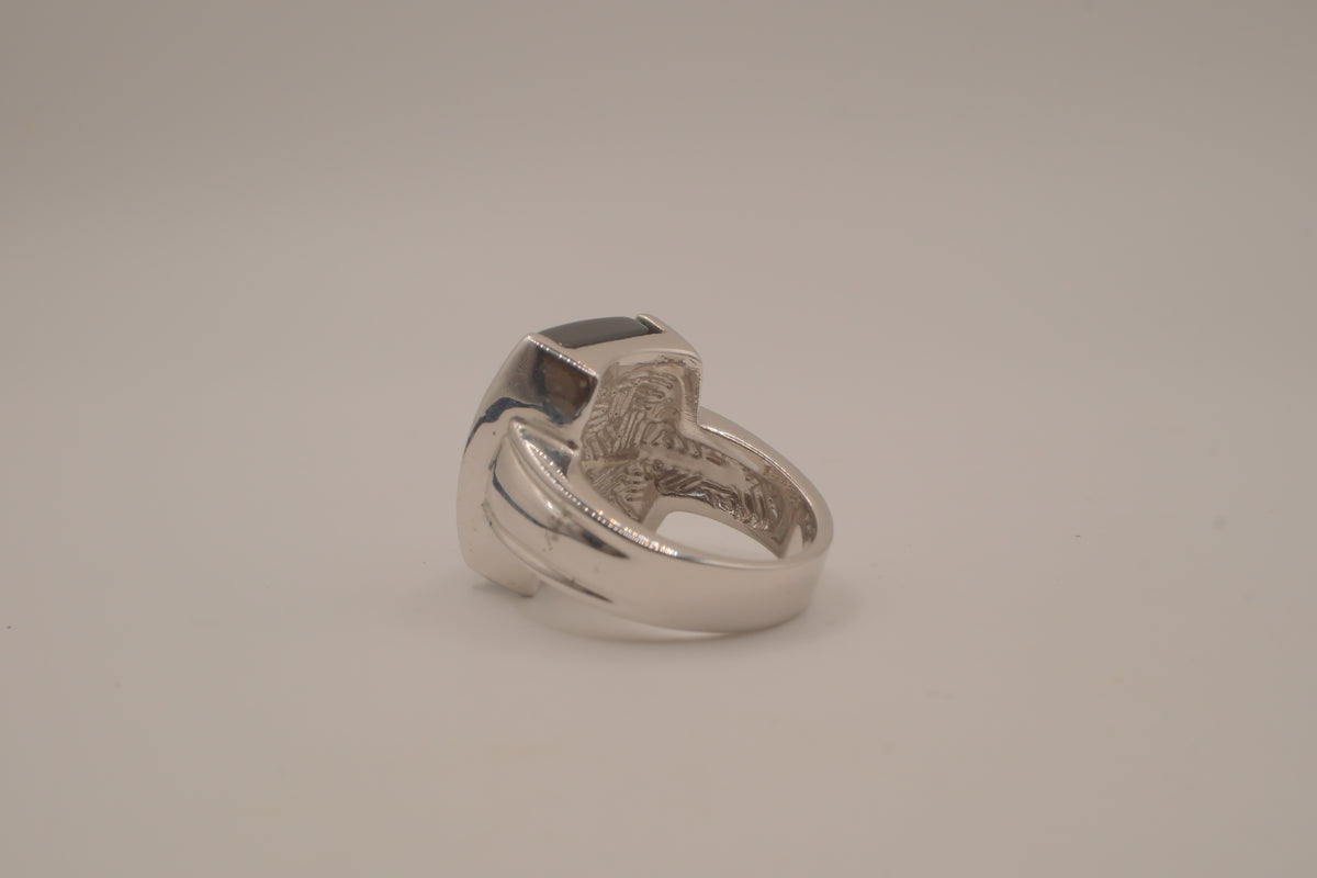 Silver tone Rectangular cabochon Black stone statement ring