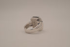 Silver tone Rectangular cabochon Black stone statement ring