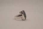 Silver tone Rectangular cabochon Black stone statement ring