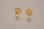Vintage gold-tone hoop faux pearl drop earrings