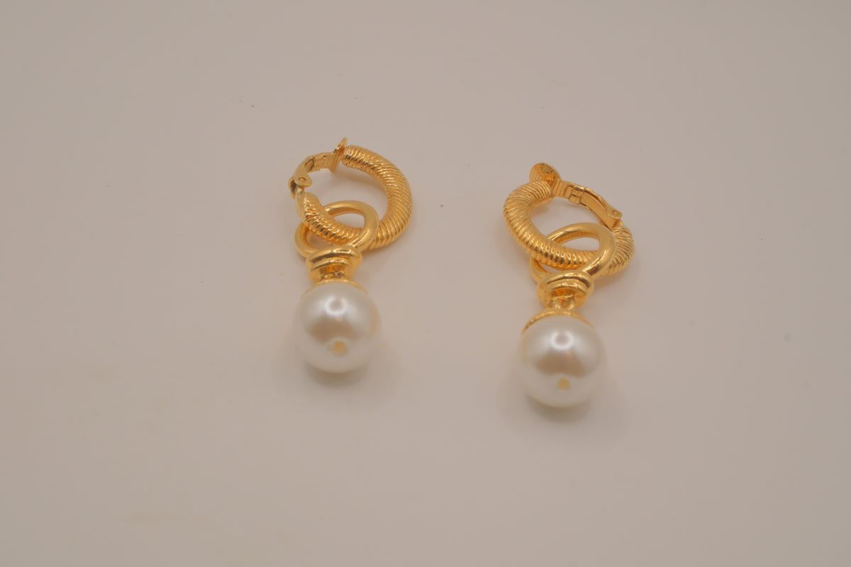 Vintage gold-tone hoop faux pearl drop earrings