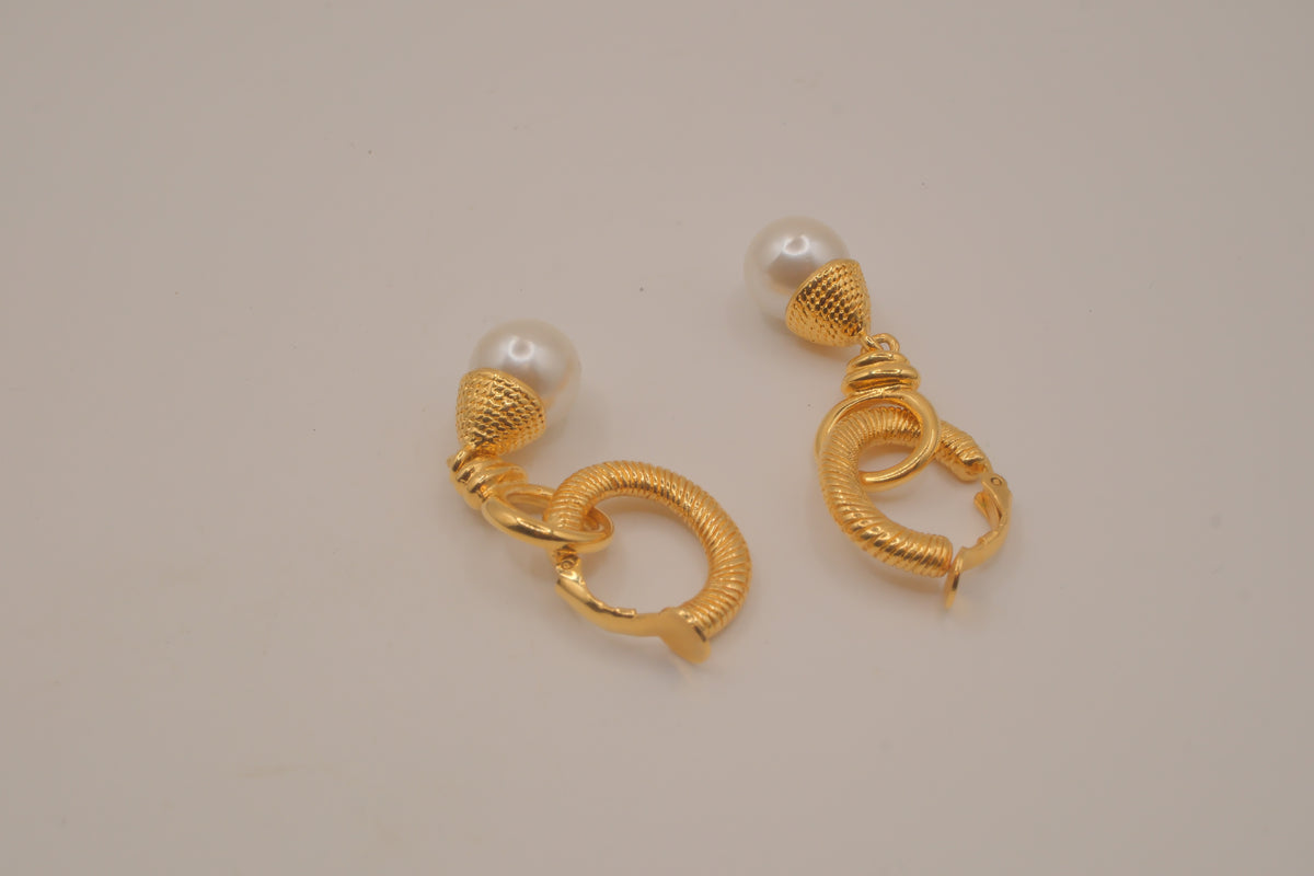 Vintage gold-tone hoop faux pearl drop earrings