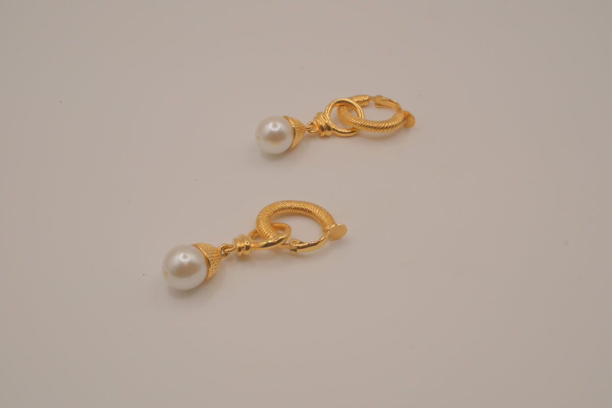 Vintage gold-tone hoop faux pearl drop earrings