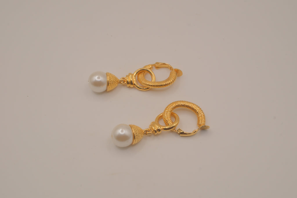 Vintage gold-tone hoop faux pearl drop earrings