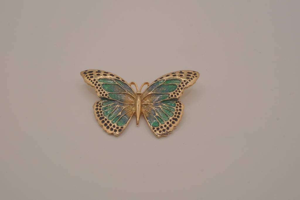 Vintage green and blue enamel butterfly brooch