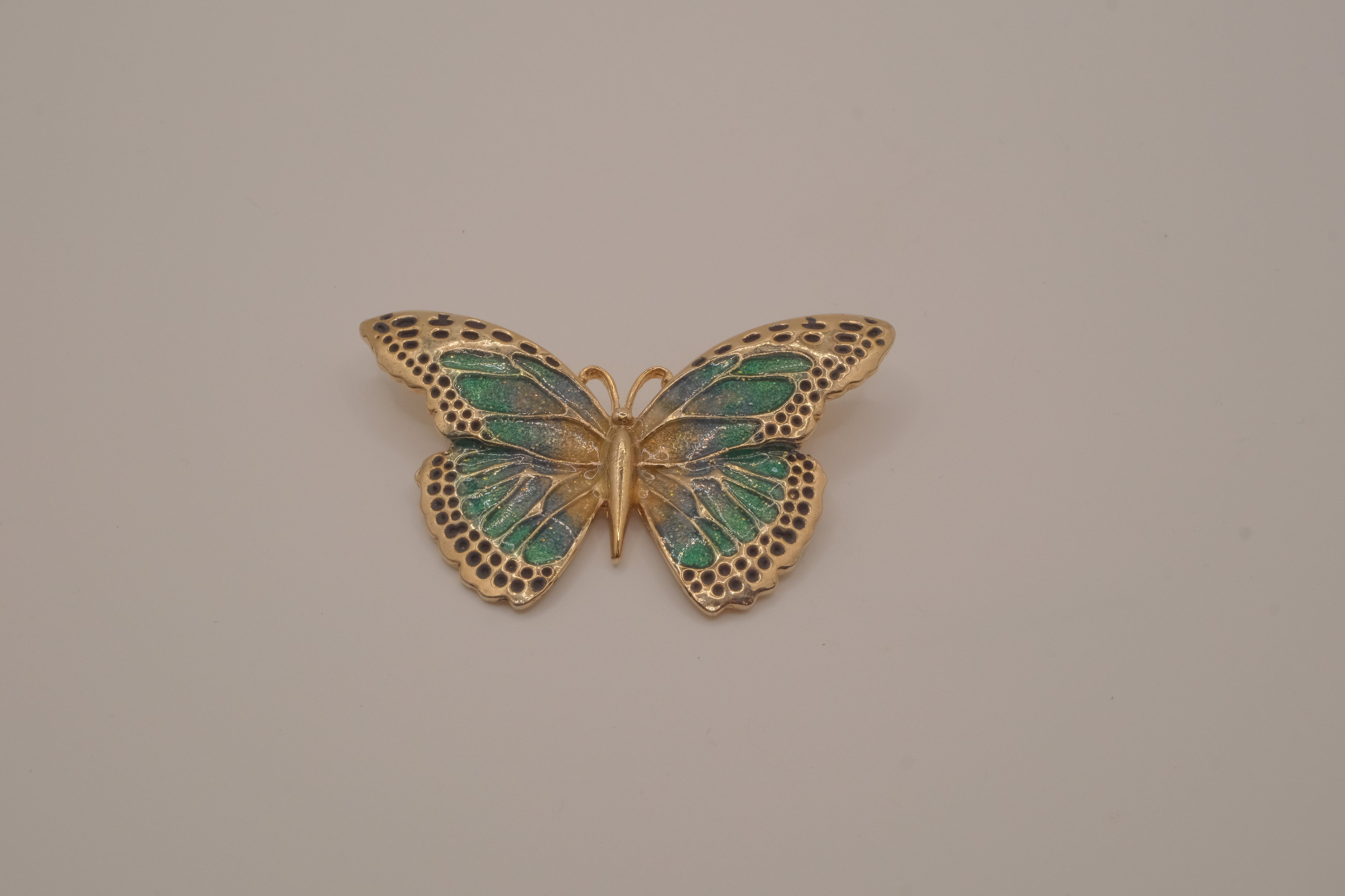 Vintage green and blue enamel butterfly brooch