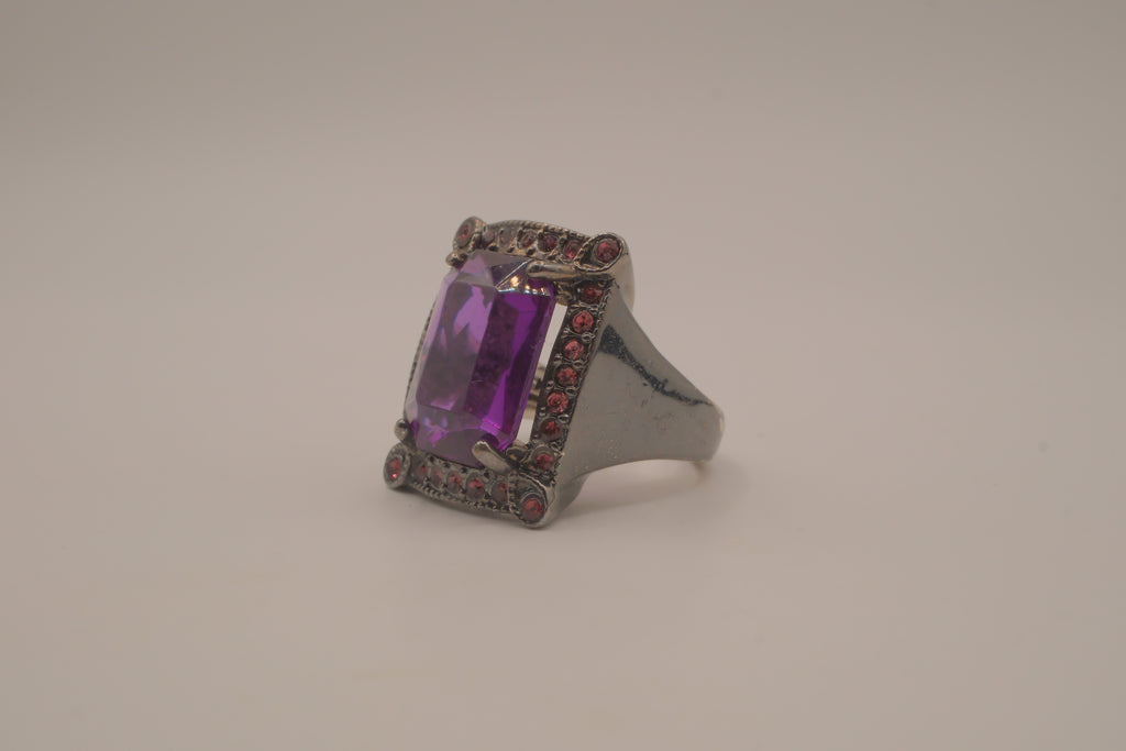 Chunky Gunmetal Purple stone ring