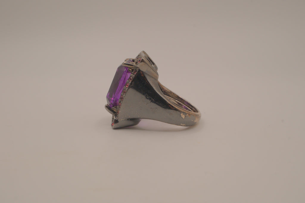 Chunky Gunmetal Purple stone ring