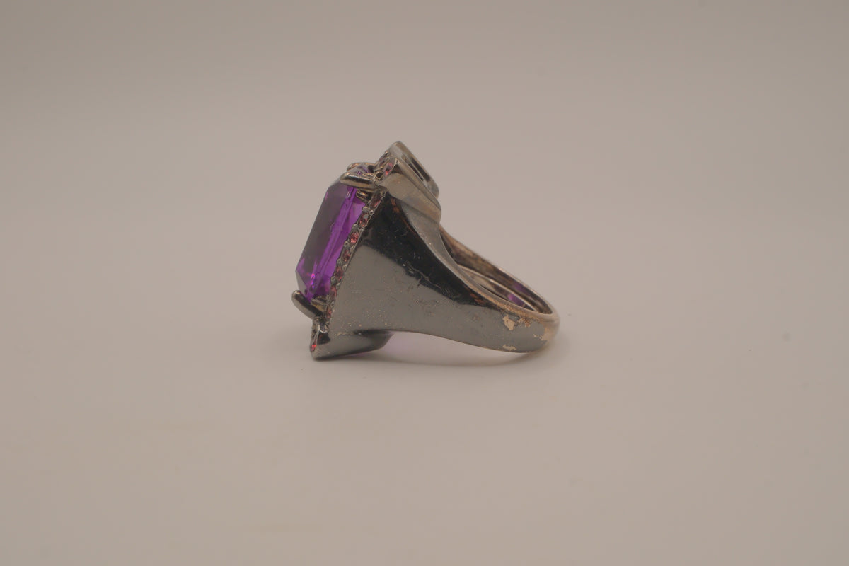 Chunky Gunmetal Purple stone ring