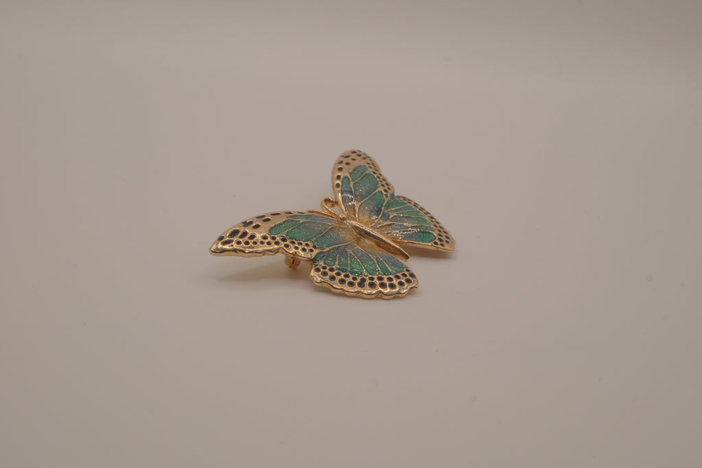 Vintage green and blue enamel butterfly brooch