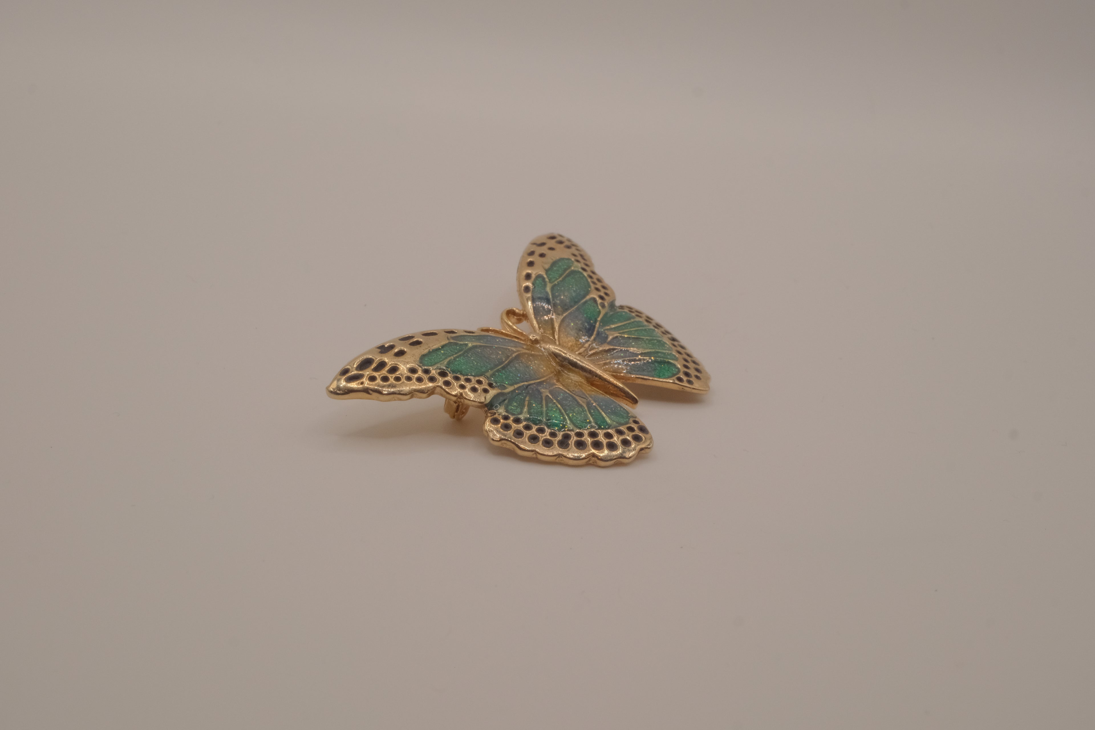 Vintage green and blue enamel butterfly brooch
