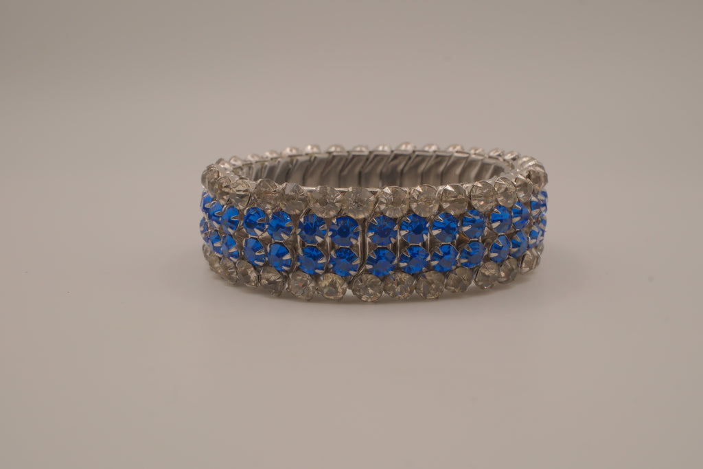 Vintage 1950s Blue and White rhinestone expansion stretch bracelet