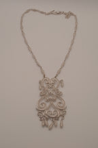 D'Orlan silver-tone filigree statement necklace