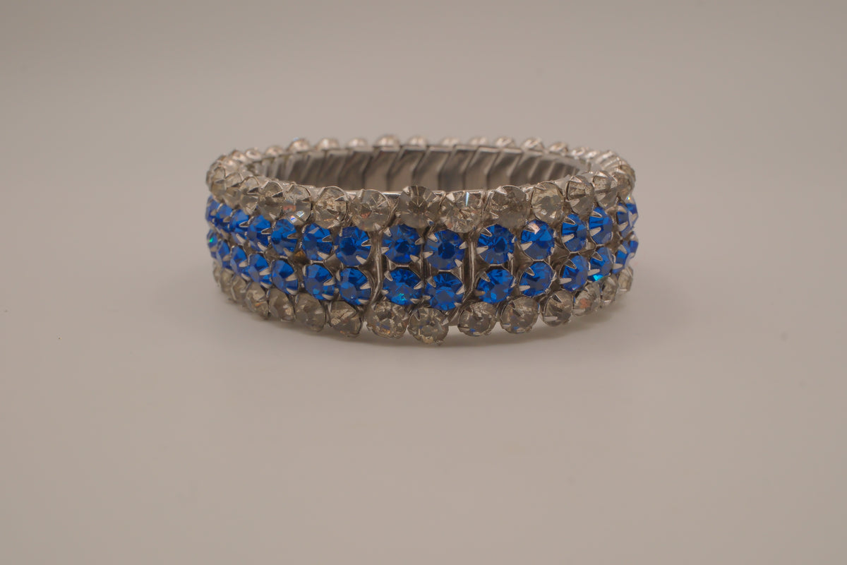 Vintage 1950s Blue and White rhinestone expansion stretch bracelet