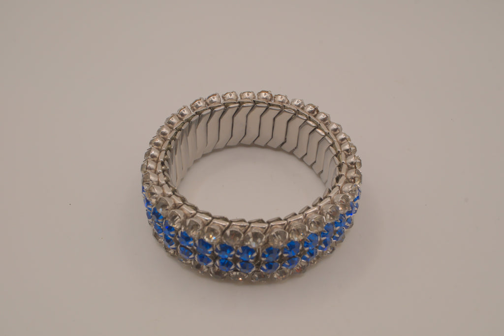 Vintage 1950s Blue and White rhinestone expansion stretch bracelet