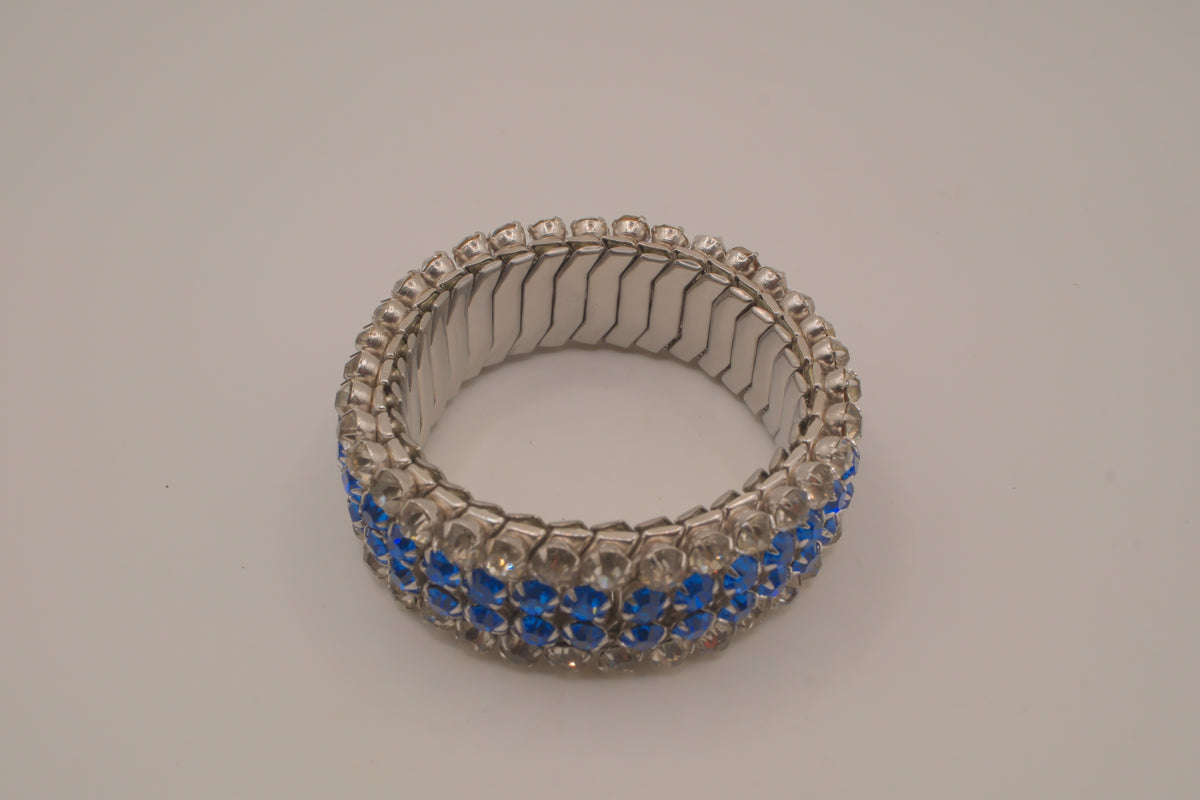 Vintage 1950s Blue and White rhinestone expansion stretch bracelet