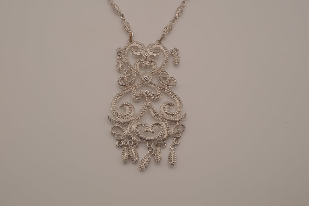 D'Orlan silver-tone filigree statement necklace