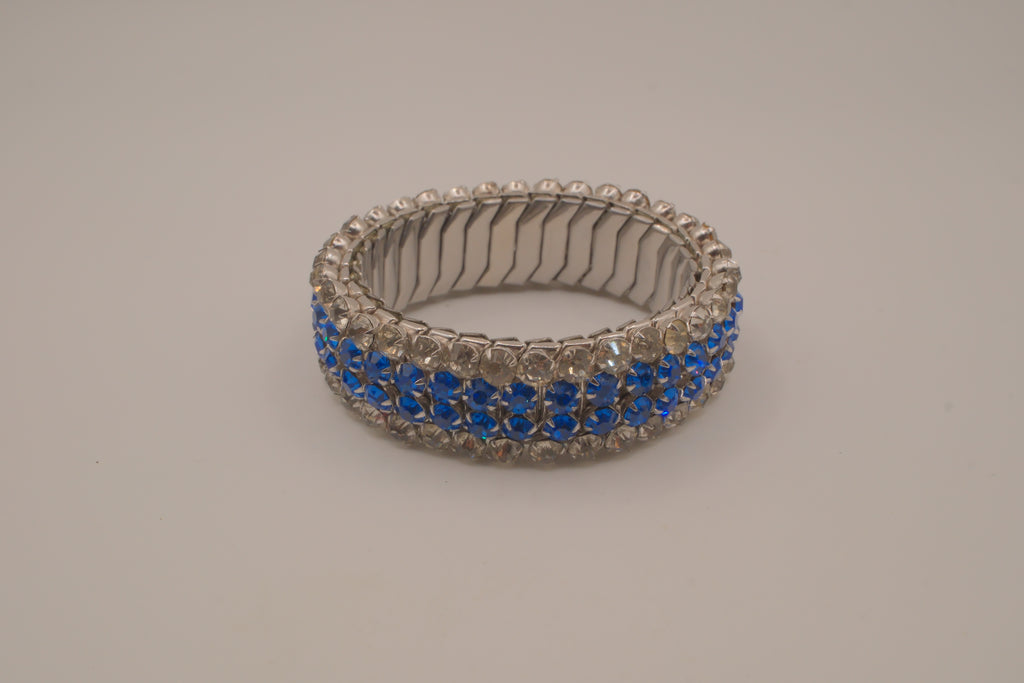 Vintage 1950s Blue and White rhinestone expansion stretch bracelet