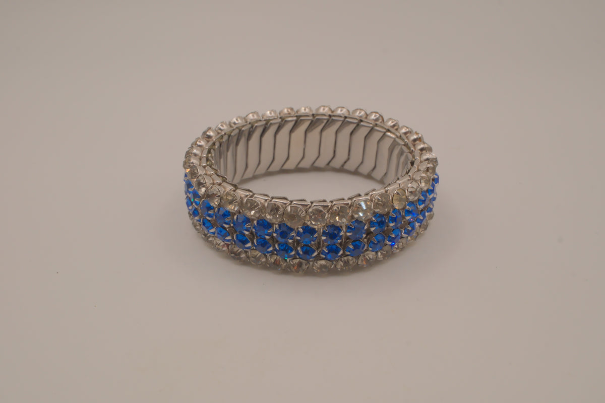 Vintage 1950s Blue and White rhinestone expansion stretch bracelet
