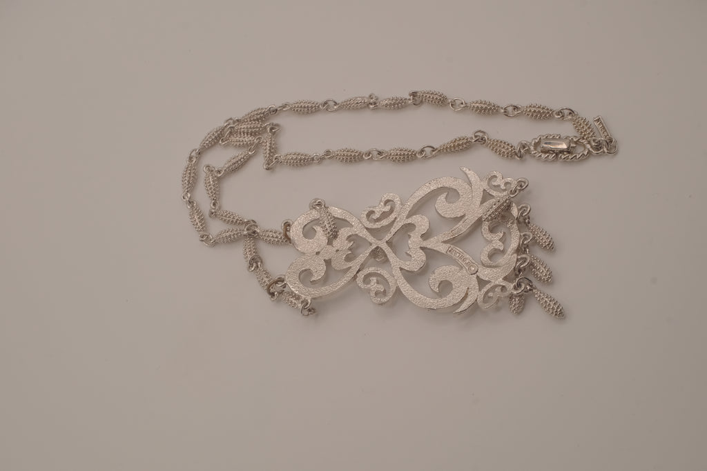 D'Orlan silver-tone filigree statement necklace