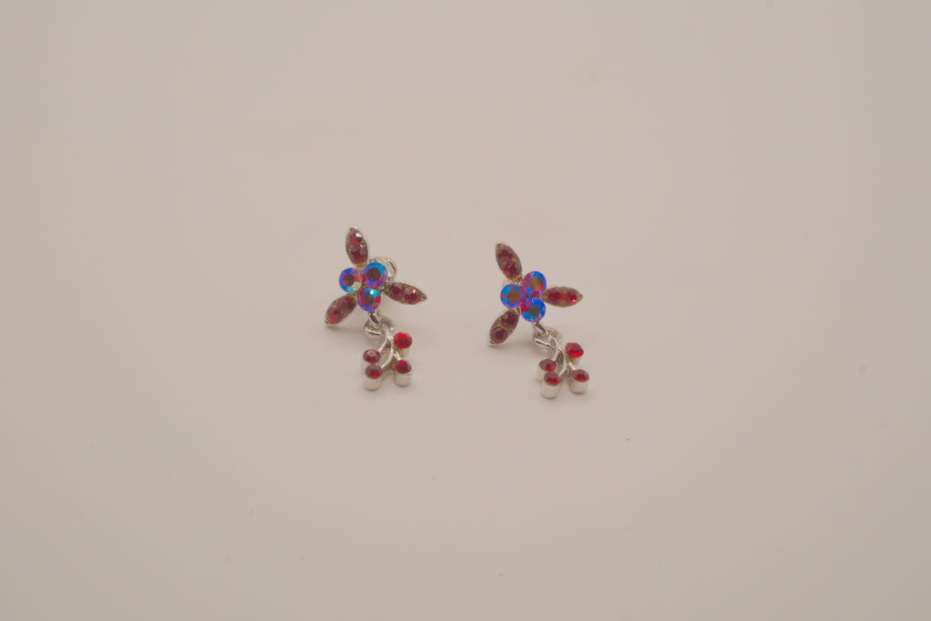 Vintage Red floral rhinestone drop earring