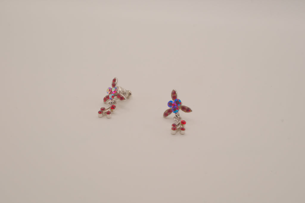 Vintage Red floral rhinestone drop earring