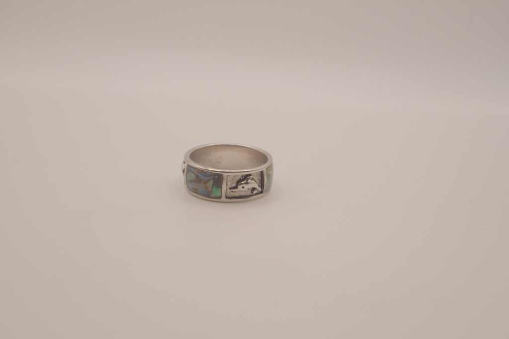 Dolphin and Abalone shell inlay ring