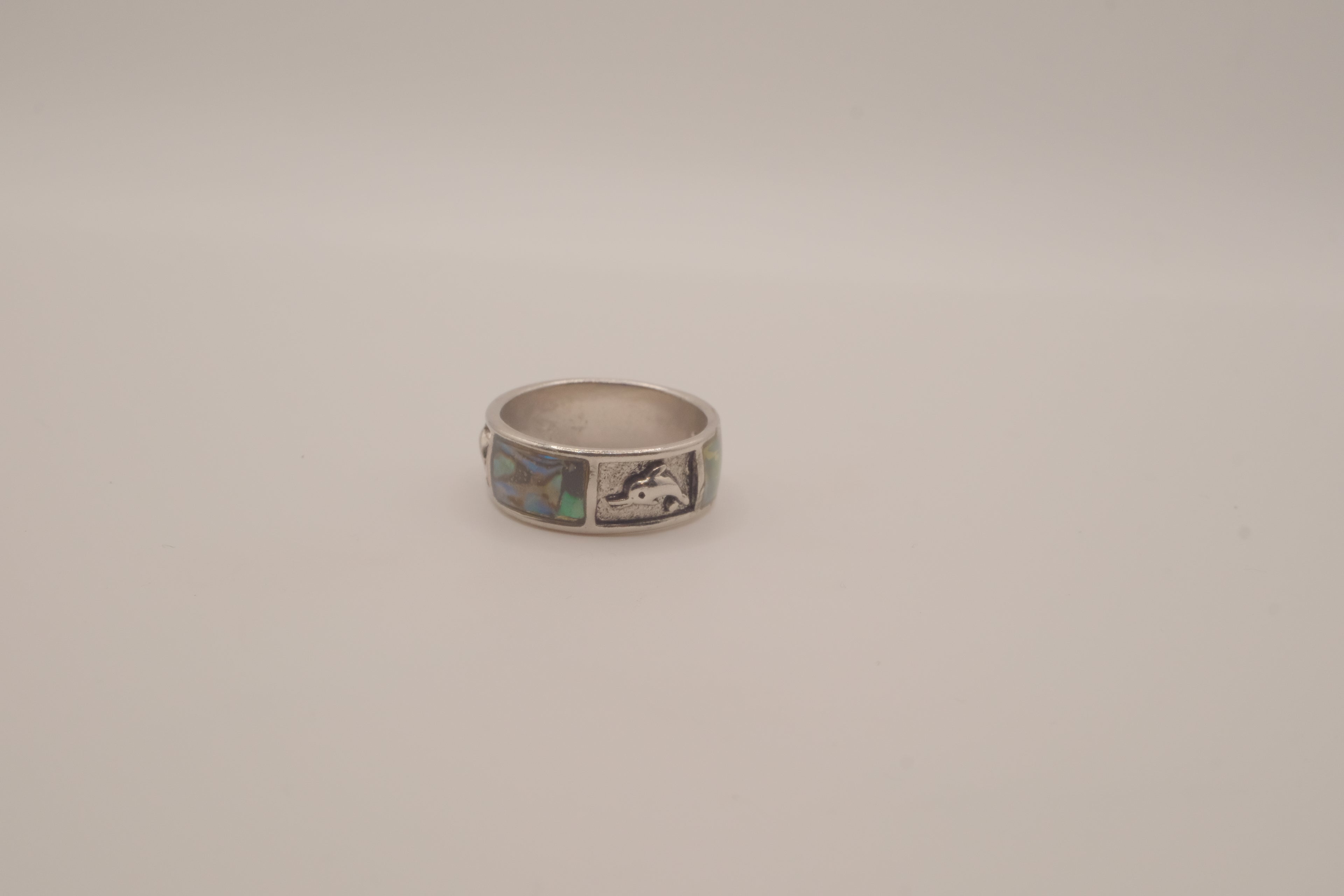 Dolphin and Abalone shell inlay ring
