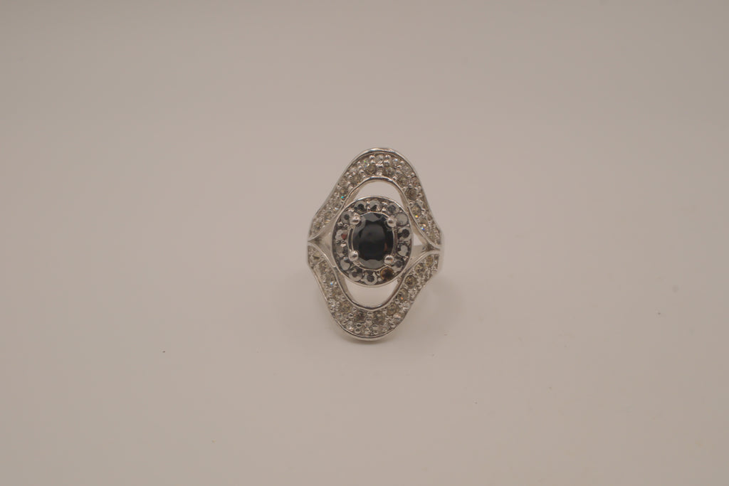 Art Deco oval-cut black stone cocktail ring