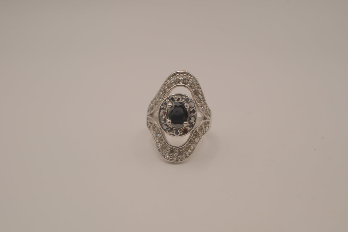 Art Deco oval-cut black stone cocktail ring