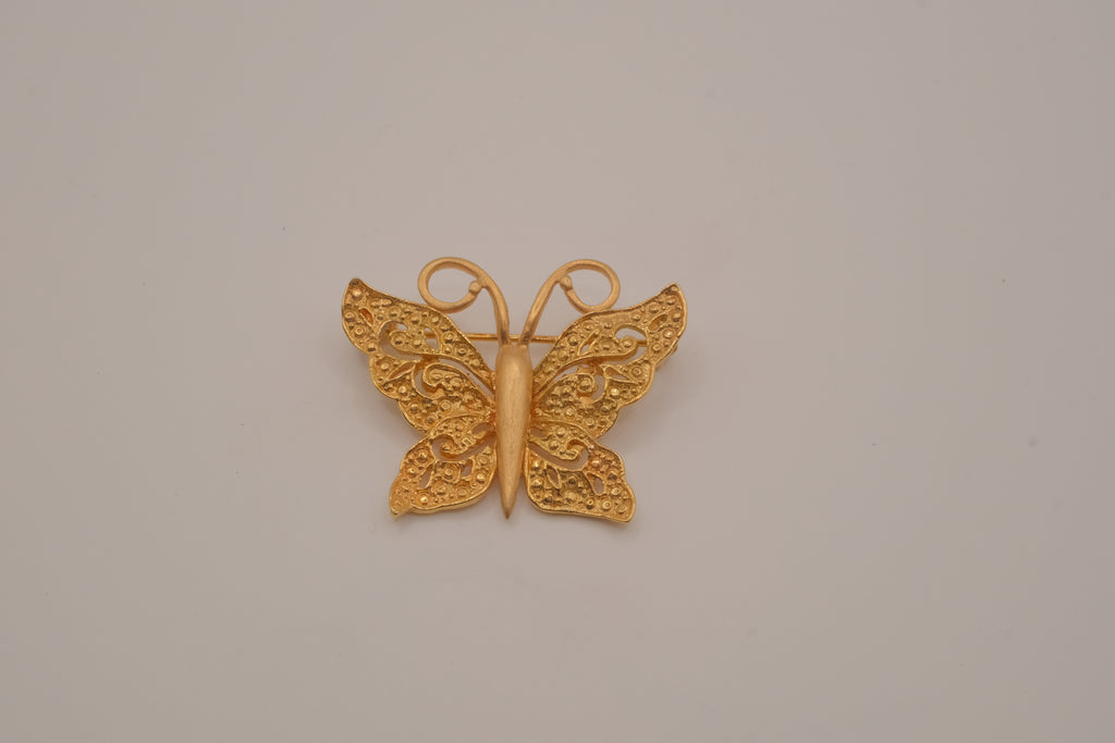 Vintage textured filigree butterfly brooch