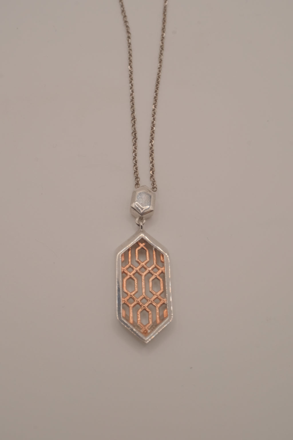 ELLE Two-Tone Sterling Silver Vertical Hexagon Necklace&nbsp;