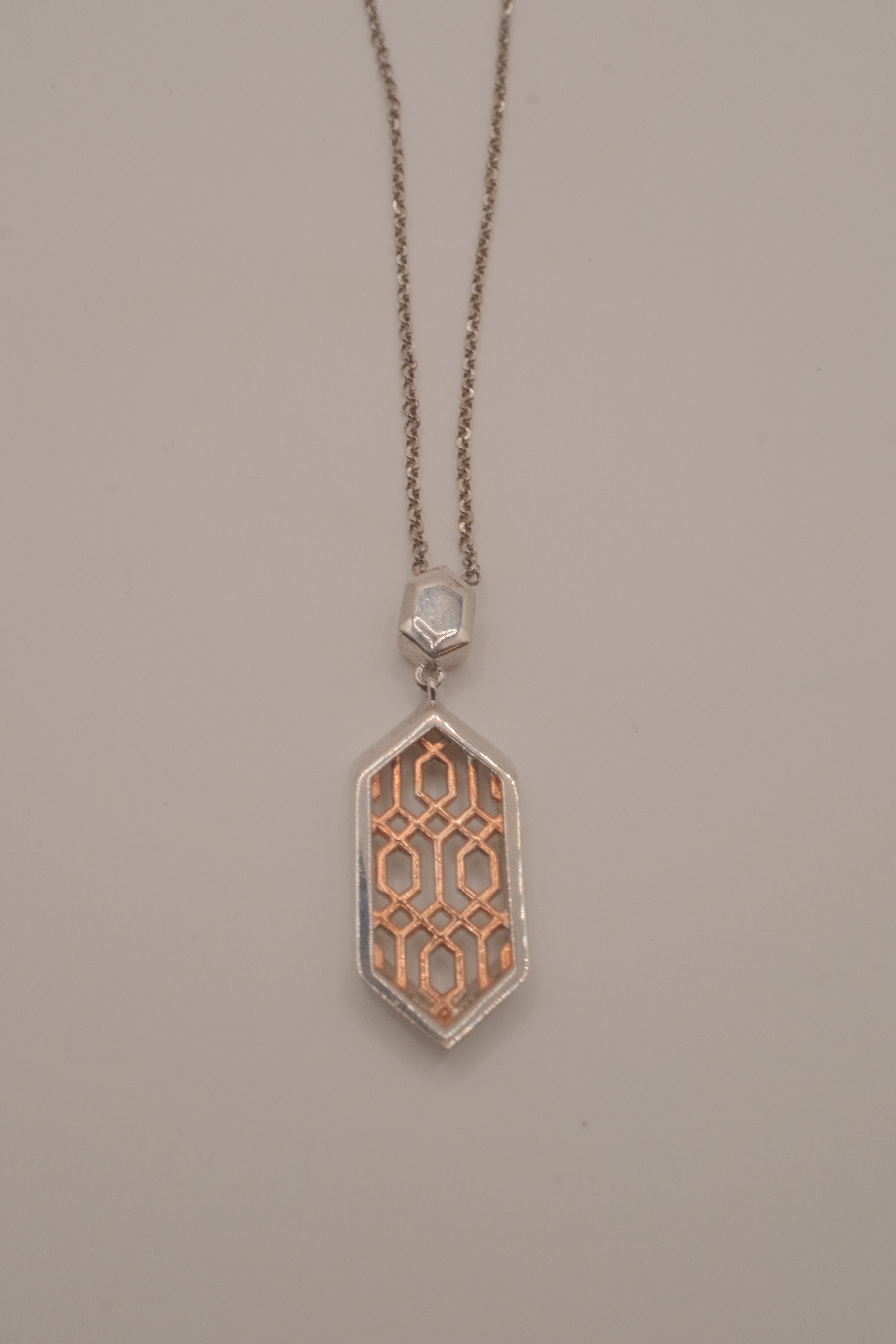 ELLE Two-Tone Sterling Silver Vertical Hexagon Necklace&nbsp;