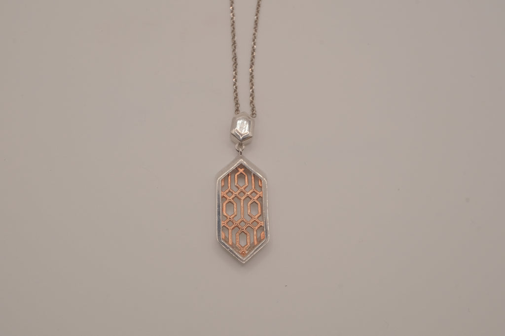 ELLE Two-Tone Sterling Silver Vertical Hexagon Necklace&nbsp;