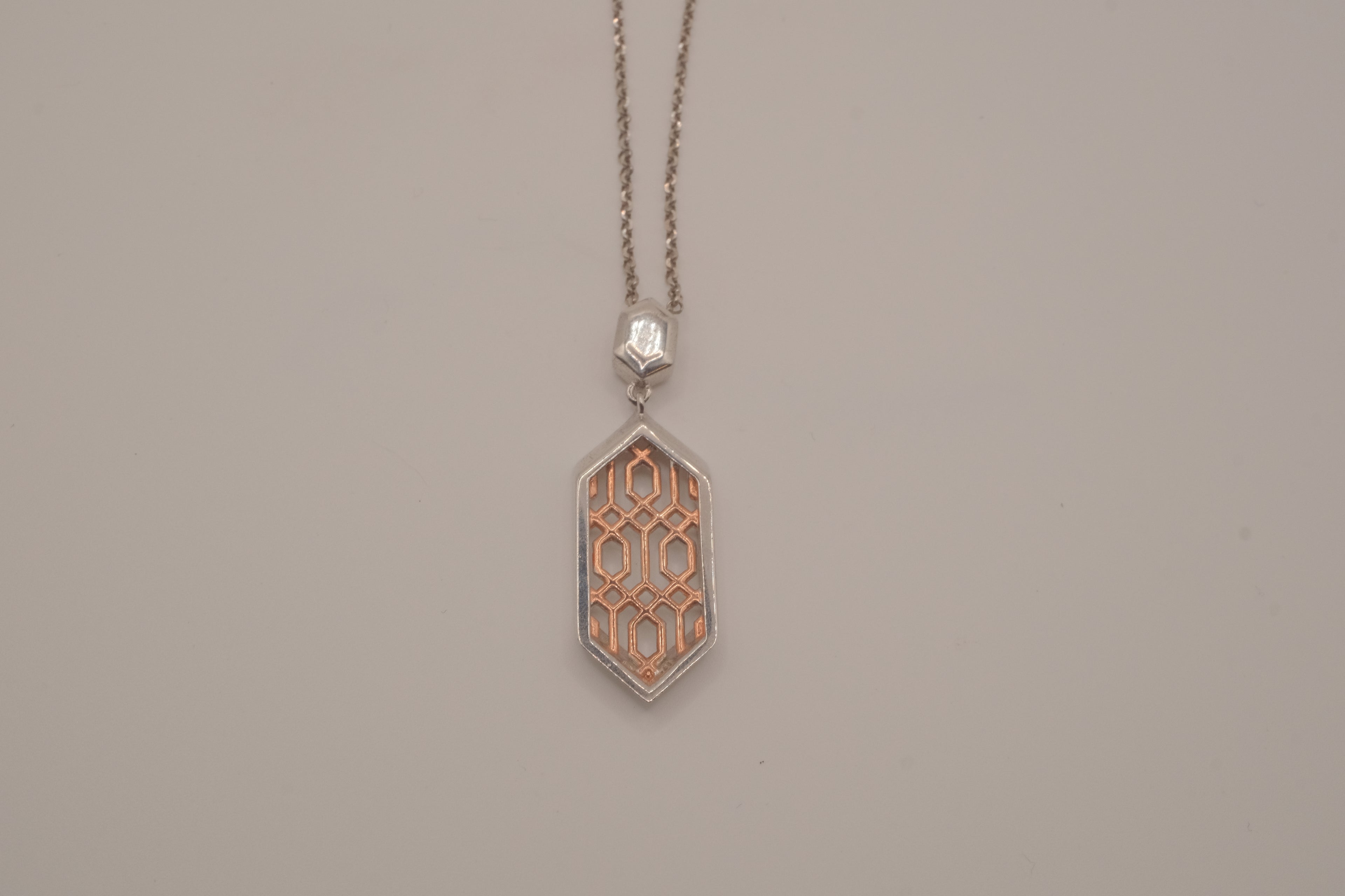 ELLE Two-Tone Sterling Silver Vertical Hexagon Necklace&nbsp;