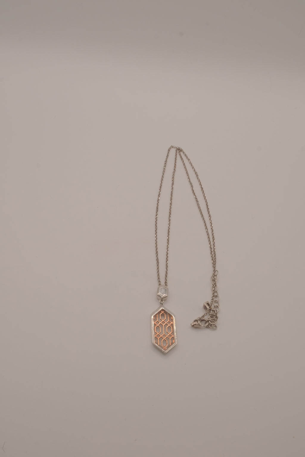 ELLE Two-Tone Sterling Silver Vertical Hexagon Necklace&nbsp;