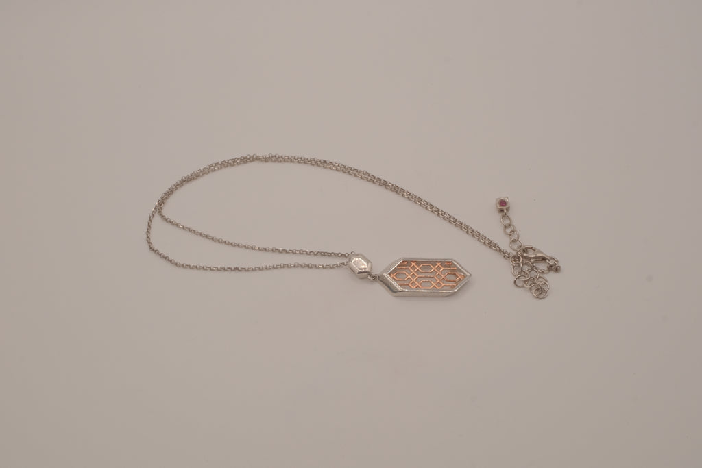 ELLE Two-Tone Sterling Silver Vertical Hexagon Necklace&nbsp;