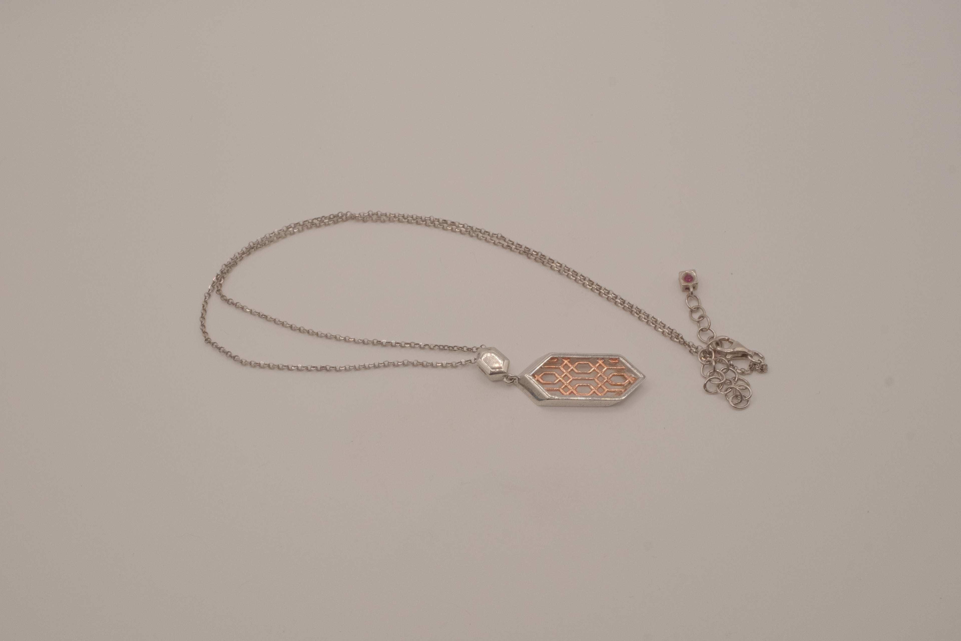 ELLE Two-Tone Sterling Silver Vertical Hexagon Necklace&nbsp;