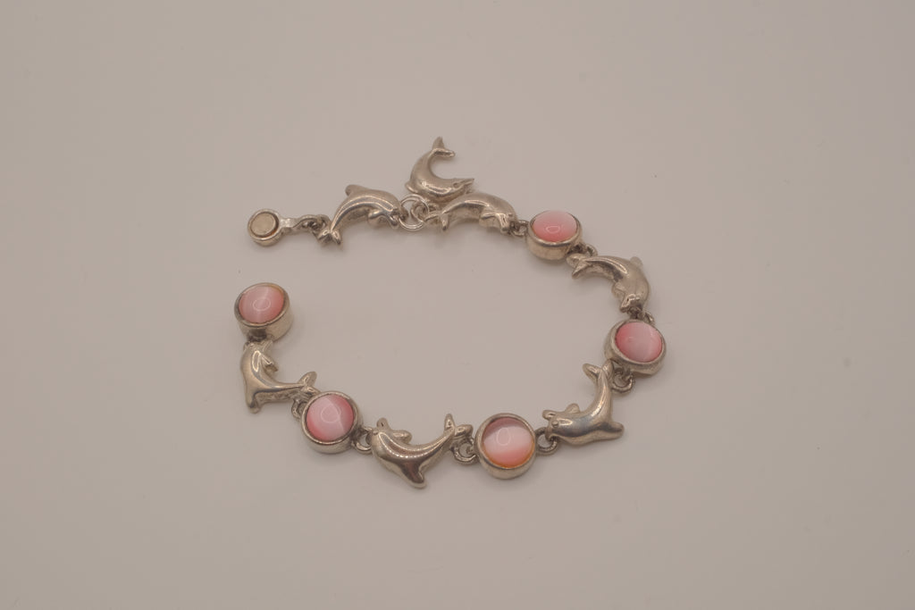 Reworked dolphin and Pink stones link bracelet