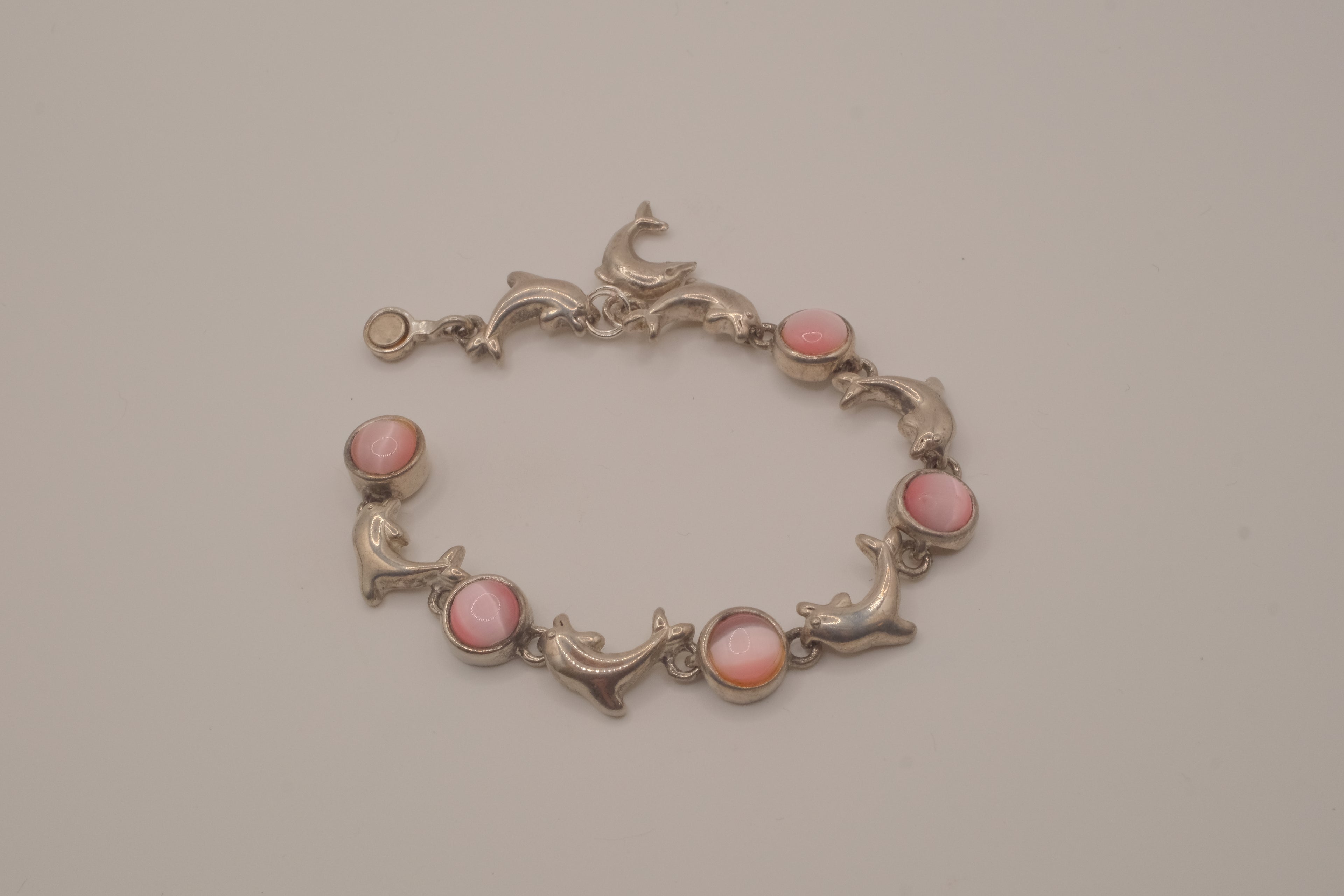 Reworked dolphin and Pink stones link bracelet