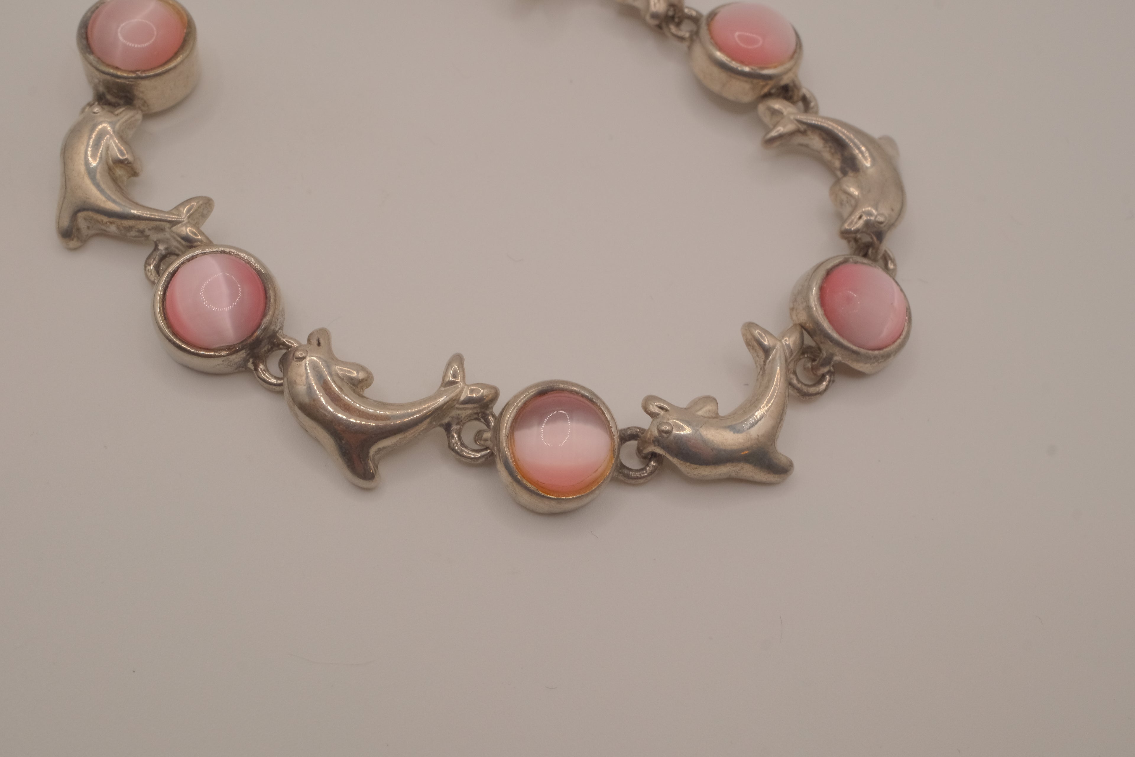 Reworked dolphin and Pink stones link bracelet