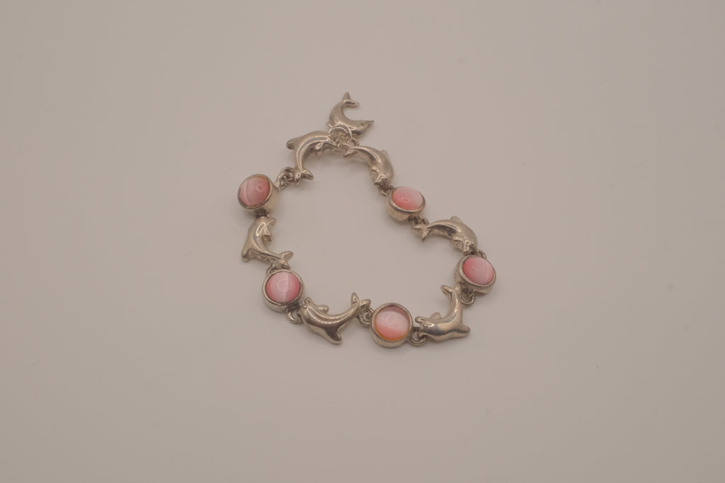 Reworked dolphin and Pink stones link bracelet